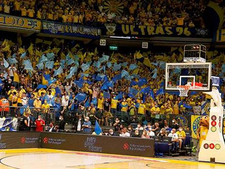 אוהדי מכבי ת"א. התפוסה בליגה קטנה בהרבה מזו ביורוליג (אלן שיבר)