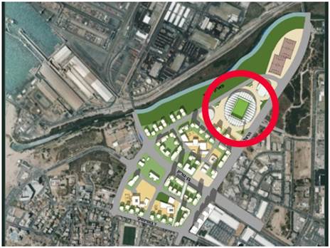 מיקום האצטדיון באשדוד (מתוך: אתר עיריית אשדוד)