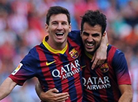 הוא עוד חגג לפני הפציעה. מסי עם פברגאס