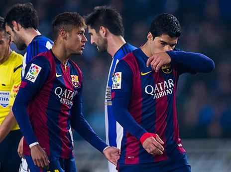 הפנים אומרות הכל. סוארס וניימאר (GETTYIMAGES)