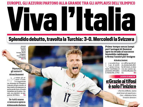 הכותרת של "קוריירה דלו ספורט": "ויוה איטליה"