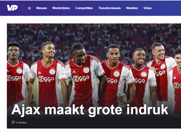 "אייאקס הותירה רושם חיובי ענק". הכותרת ב-voetbalprimeur ההולנדי