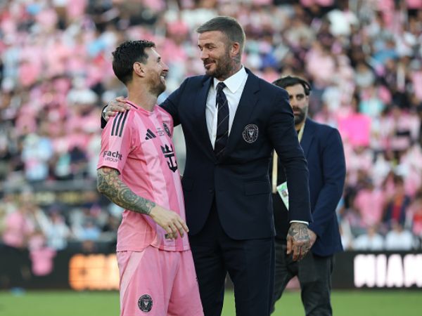 ליאו מסי ודיוויד בקהאם. המצטרף הטרי ואבי הפורמט (Elsa/Getty Images)