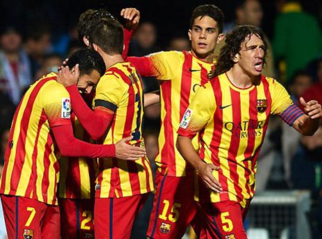 אפשר קצת להירגע. שחקני ברצלונה אמש (gettyimages)