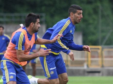 טיבי ובן הרוש נכנסים לכושר (באדיבות האתר הרשמי של מכבי ת"א)