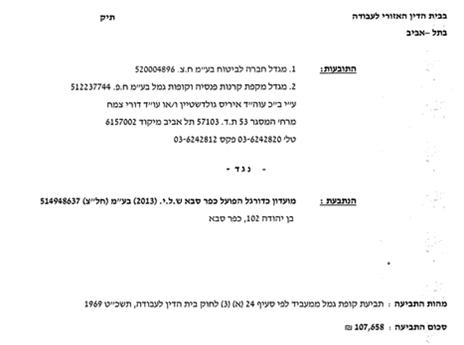 כתב התביעה נגד כפ"ס