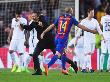 בארסה חוגגת ושחקני פ.ס.ז' שבורים בסיום. עם קצת יותר ביטחון, פ.ס.ז' הייתה עולה (Getty)