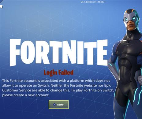 הודעת השגיאה כפי שהופיעה לשחקני הנינטנדו סוויץ' כאשר ניסו להתחבר עם משתמש ה-PS4.