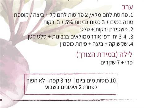 תפריט השבוע הראשון למצטרפים חדשים