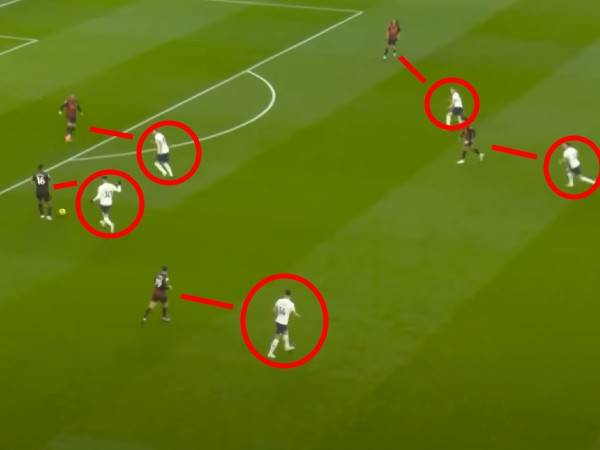 על כל שחקן של סיטי יש שחקן של טוטנהאם שחוסם נתיב מסירה