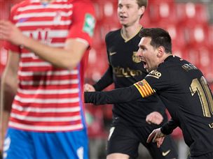 מסי חגג עם צמד (getty)