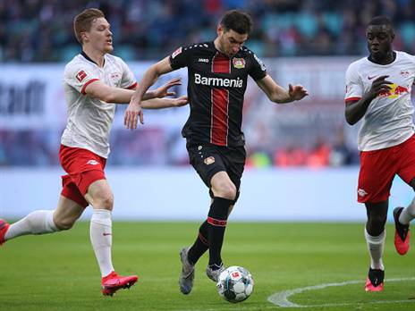 לייפציג במשחק מול לברקוזן, שגם כן חזקה בתמונה (getty)