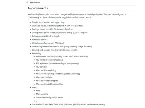 רשימת השיפורים ש-Re3 ו-reVC מציעים