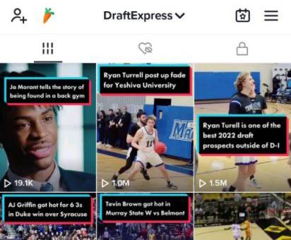 טוראל עם מיליוני צפיות ברשת (צילום מסך מעמוד ה"טיק טוק" של "DraftExpress")