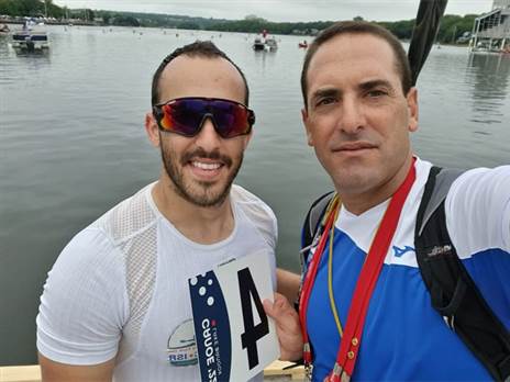 רון הלוי ומאמנו. מברוק (הוועד האולימפי בישראל)