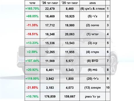 המותגים הנמכרים ביותר בישראל - ינואר-יוני 2026