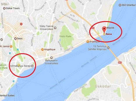 המרחק בין אצטדיון בשיקטאש לבין המועדון בו התרחש הפיגוע