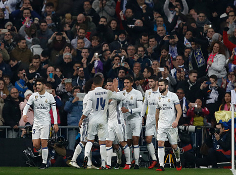 מחצית ראשונה נפלאה שסגרה עניין. שחקני ריאל חוגגים (getty)