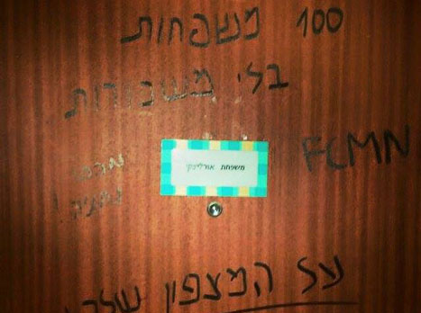 הגרפיטי שכתבו אוהדי נתניה על דלת ביתו של אורליצקי (צילום מתוך פייסבוק)