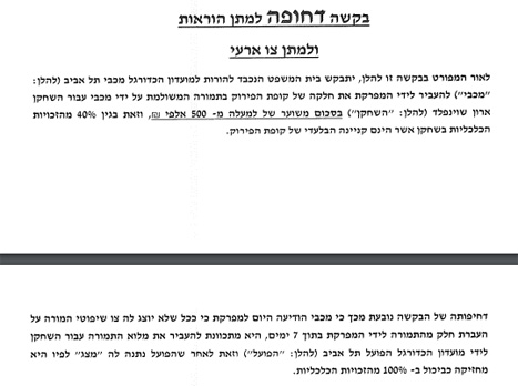 הבקשה לצו המניעה שהוגש ע"י עו"ד חדש (צילום מסך)