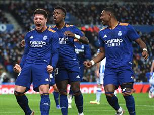 ויניסיוס, יוביץ' ורודריגו חוגגים. שלישיית התקפה שעבדה מצוין הערב (Getty)