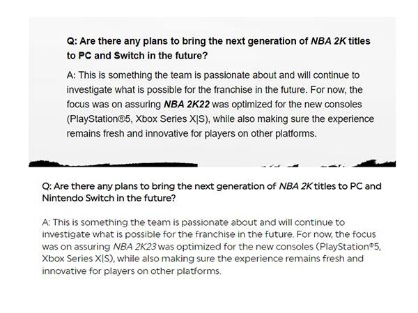 שני ההצהרות של 2K על שני כותרי NBA2K האחרונים