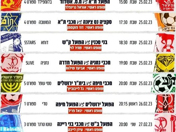 שיבוץ השופטים המלא