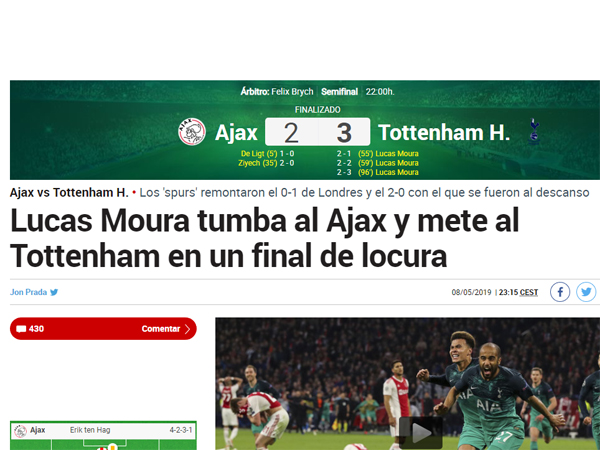 "קבר את אייאקס והעלה את טוטנהאם לגמר הראשון שלה" (מארקה)