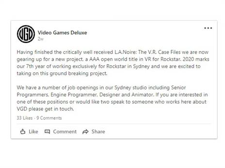 ההודעה של Video Games Deluxe כפי שפורסמה בלינקדאין