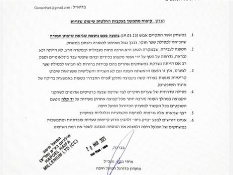 המכתב של מנכ"ל הפועל חיפה איתי רק