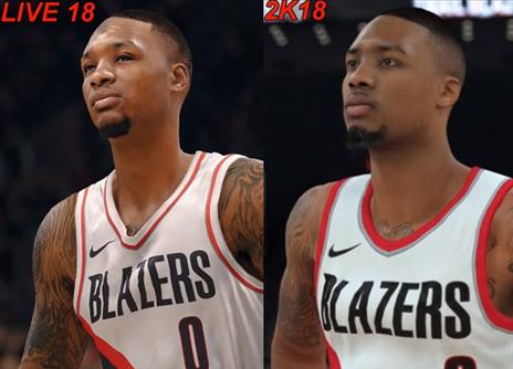 דמיאן לילארד. 2K מימין, LIVE משמאל.