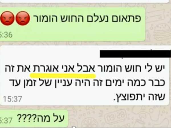 מתוך שיחת הווטסאפ עם המתלוננת, כפי שחשף שטרלינג