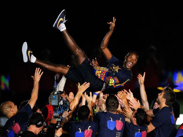 סמל בקטאלוניה. אבידל אחרי הזכייה ב-2011 (Getty)