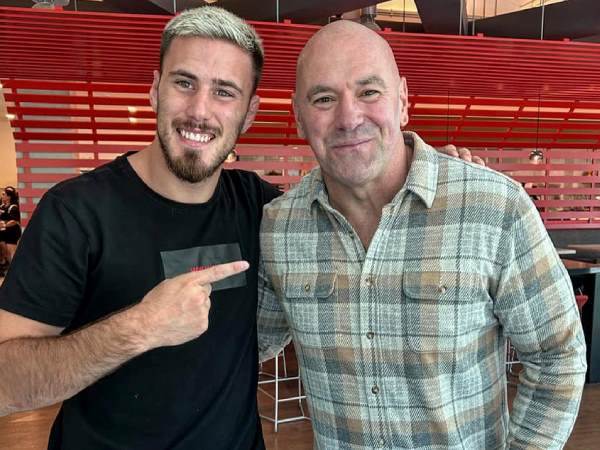 אפשרויות הכניסה ל-UFC. ברזילי לצד דיינה ווייט, נשיא הארגון (מתוך הרשתות של עילאי ברזילי)