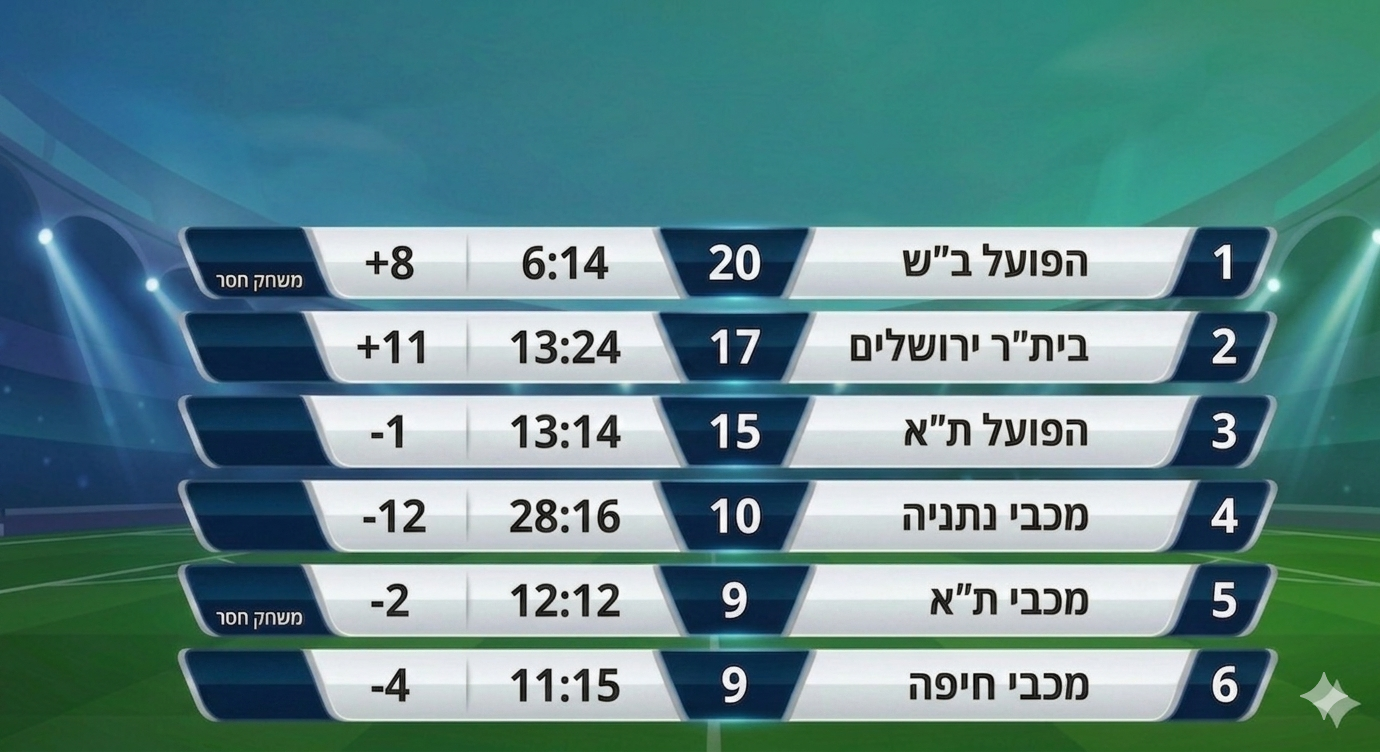 הטבלה הפנימית של הפלייאוף העליון עם מכבי נתניה