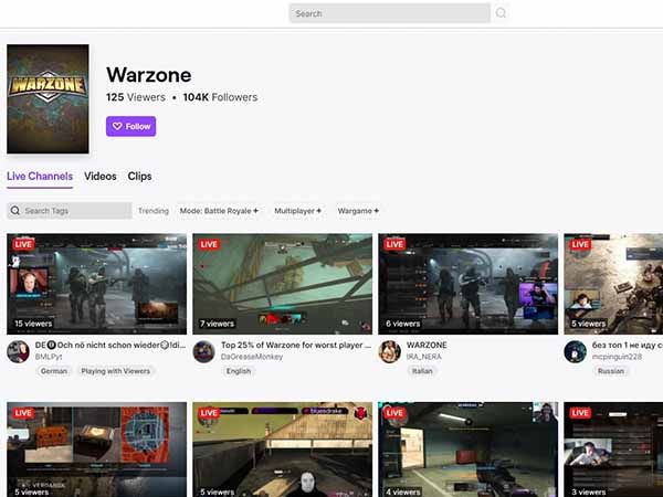 הלוגו של Warzone למובייל בכותרת, אך כולם משחקים ב-Warzone של אקטיוויז'ן. צילום מסך מתוך טוויץ'