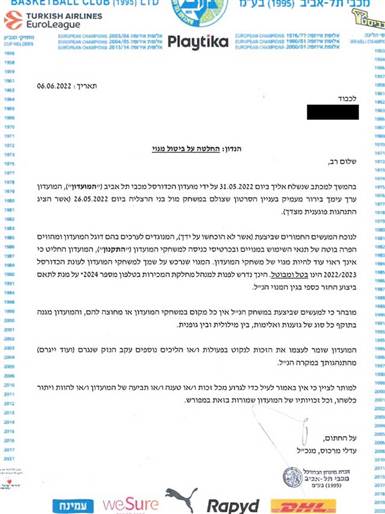 המכתב ששלחה מכבי ת"א לאוהד