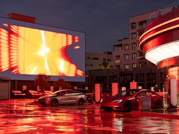 בזמן ההמתנה לטעינה תוכלו לצפות בסרטים ע“ג מסכי ענק עם סנכרון למערכת השמע ברכב