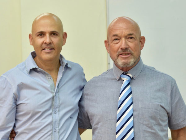 זה שנכנס וזה שיוצא. ירום וטוכמאייר (באדיבות עפרה פרידמן - איגוד הטניס)