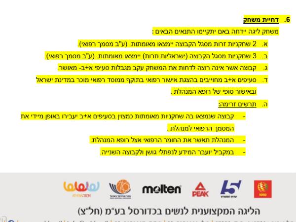 הנחיות מנהלת הליגה לדחיית משחק