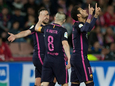 שער 100 במדי ברצלונה. ניימאר (Getty)
