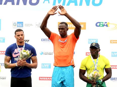 מקומו הרגיל על הפודיום. בולט (gettyimages)