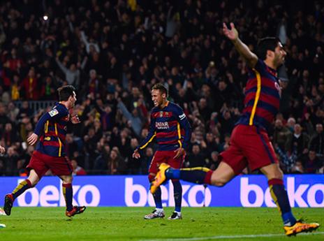 ימשיכו לחגוג? מסי, סוארס וניימאר (Getty)