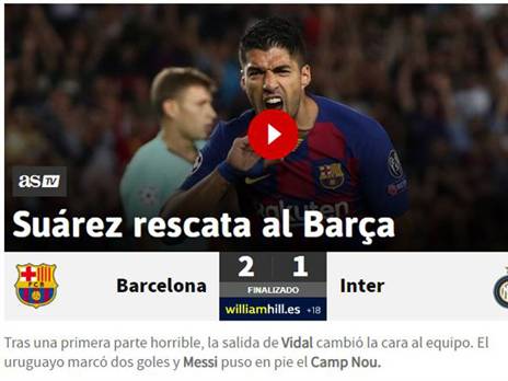 "סוארס חילץ את ברסה האיומה", ב-AS הספרדי