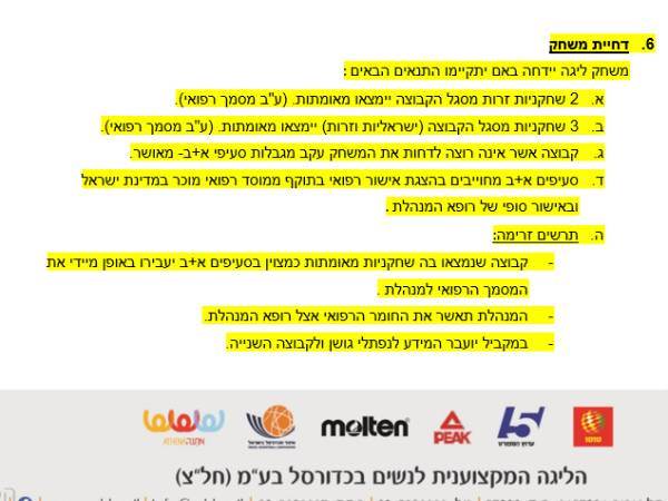 הנחיות מנהלת הליגה לדחיית משחק