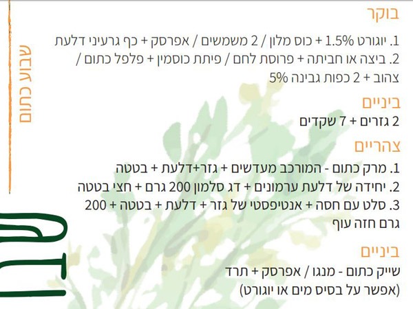 תפריט שבוע כתום
