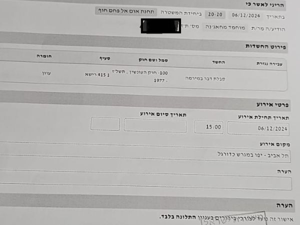 התלונה שהוגשה