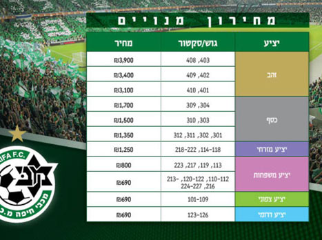 מחירי המנויים לעונה הקרובה