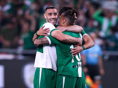 נטע לביא חוגג. הקפטן החזיק יחד עם מחמוד ג'אבר את הקישור הירוק (מאור אלקסלסי)