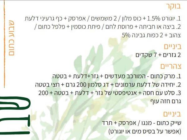 תפריט שבוע כתום